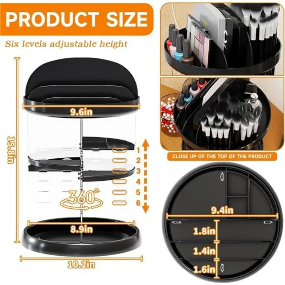 Rotating makeup organizer adjustable vanity storage rack for skincare